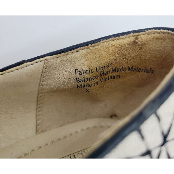 Coach And Four Beige & Black Geometric Peep-Toe Heels Size 8 Canvas 3" Stiletto - Picture 9 of 15